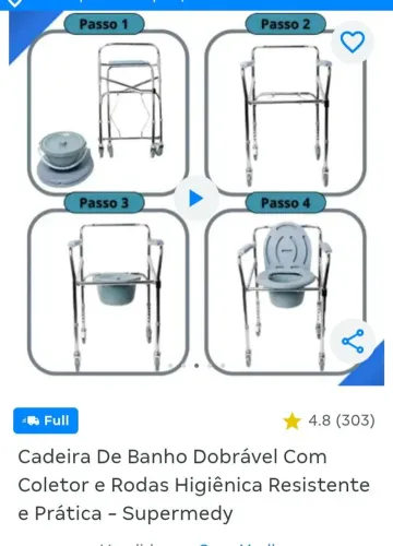 Cadeira de banho dobrável com coletor e travas de segurança 