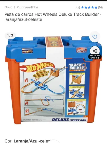 Pista de carros hot wheels track builder/laranja/azul-celeste. 