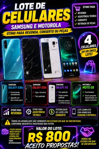 LOTE 4 CELULARES Samsung A30s A20s A5 Moto G8 - R$800