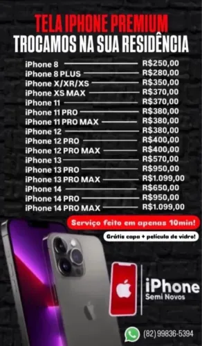 Trocamos a tela do seu iPhone na sua residência / Tela iPhone premium