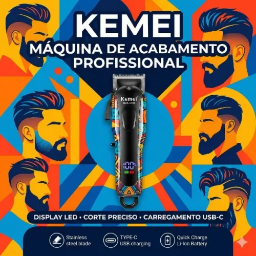 Máquina de Acabamento Cabelo Display LED Preta MAX5090 com Motor 7.000 RPM