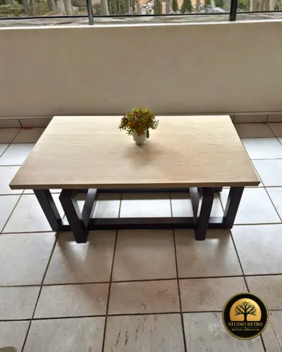 Mesa de Centro Industrial Madeira e Metal Preta 1,00m - Fabricamos móveis sob encomenda