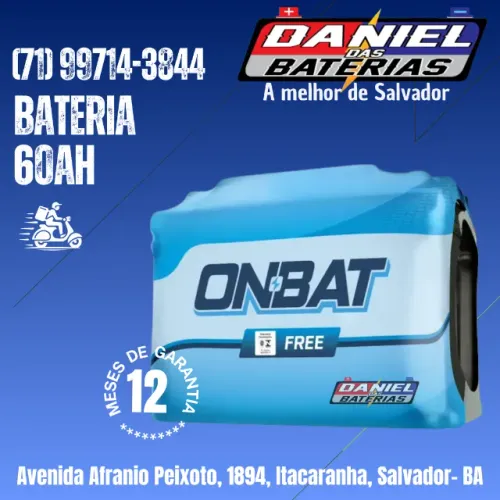 Bateria de carro 60 amperes Onbat, em Salvador, Bahia