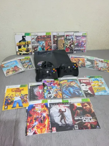 Xbox 360 SLIM 500GB + pen-drive 16GB DESTRAVADO com 2 Manetes+25 jogos 580$ Aceito cartão