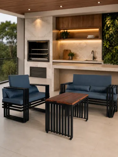 Sofá Área Externa 2 E 1 Lugares Com Mesa De Centro