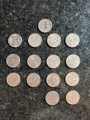 14 moedas EUA do The Official Us Mint 50 State Quarters + Moeda Quarter Dollar 1776-1976