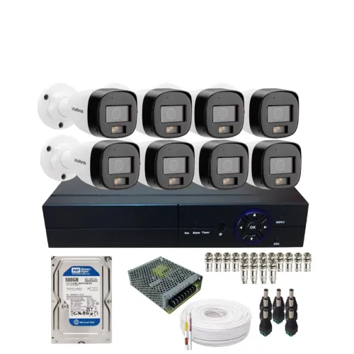 Kit 8 Câmeras Intelbras VHD 3220 B FC Com Áudio Dvr 8 Canais  Alta Performance Hd 500gb
