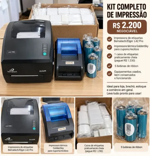 Kit Impressora de Etiquetas Elgin L42 Pro + Térmica + Etiquetas