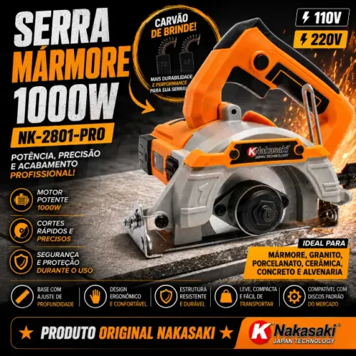 Serra Mármore 1000W Nakasaki NK-2801-PRO 110V/220V Corte Profissional