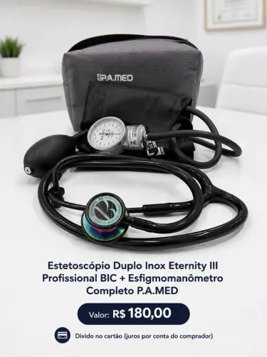 Estetoscópio Duplo Inox Eternity III Profissional BIC + Esfigmomanômetro Completo P.A.MED