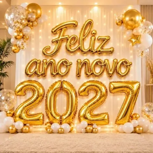 Shopee Oferta Imperdível Kit Balão Metalizado 2027 Feliz Ano Novo Prata e Dourado