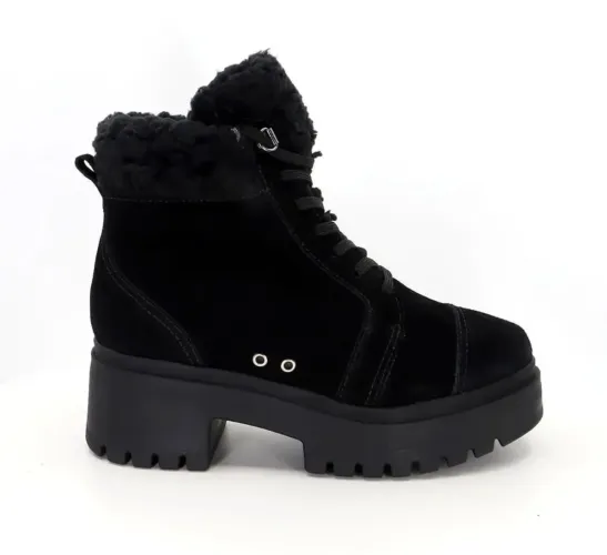 Bota Usaflex Coturno Preto Couro Camurça Forro Pêlo 37
