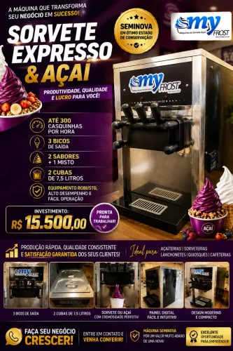 ? MÁQUINA MY FROST SORVETE EXPRESSO E AÇAÍ | SEMINOVA | 300 CASQUINHAS/HORA | R$ 15.500