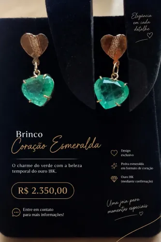 Brinco esmeralda no ouro 18k