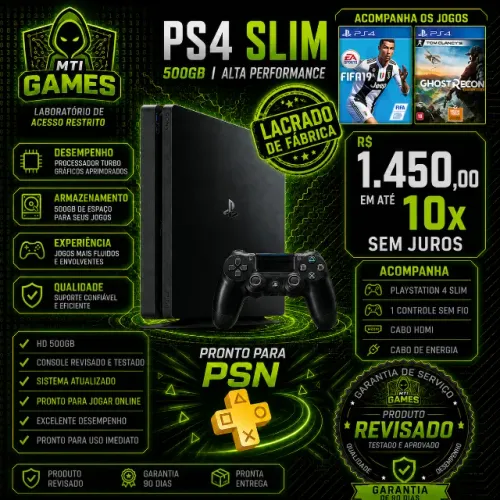 PS4 SLIM HD 500GB LACRADO de fabrica em 10x sem juros