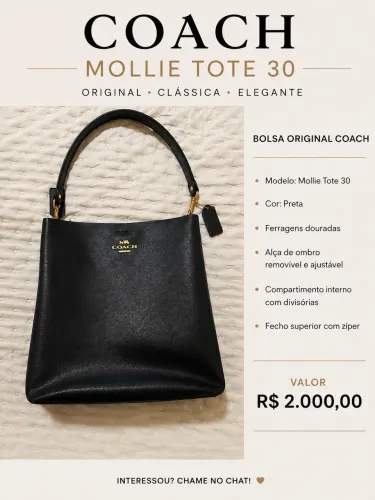 Bolsa Coach Mollie Tote 30 Original Preta - Excelente Estado