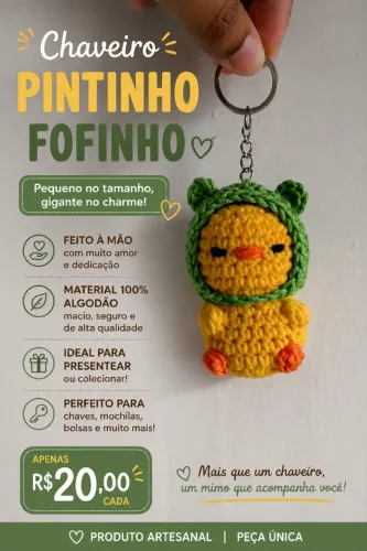 Chaveiro Amigurumi Pintinho de Crochê