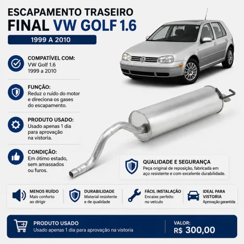 Escapamento Traseiro Final VW Golf 1.6 1999a2010