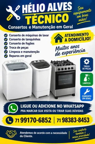 Técnico de Máquinas de lavar Roupa, Tanquinho e Fogões