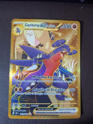 Carta Pokémon Garchomp ex da Cíntia 241/182 Hyper Rare Dourada - Rivais Predestinados PT