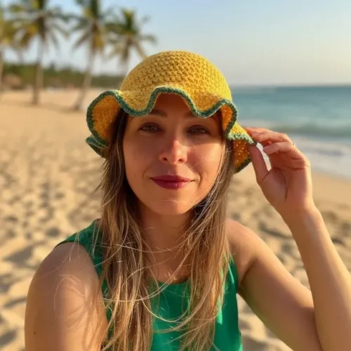 Chapéu Bucket Hat Crochê Amarelo e Verde - Edição Especial Brasil