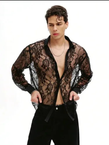 Camisa longa de renda