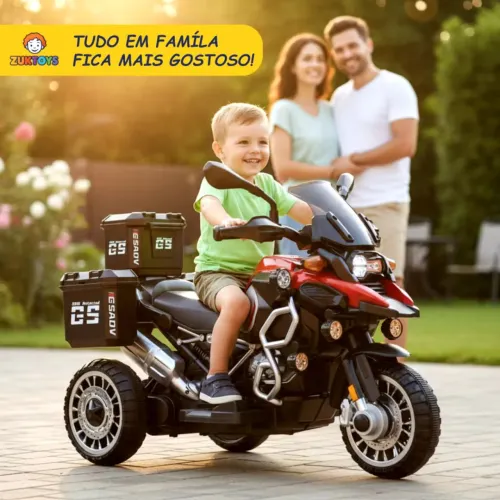 Moto Motinha Motoca Triciclo Elétrica Infantil BMW GS Esportiva Vermelha
