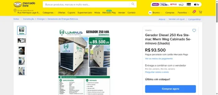 Gerador Diesel 250 Kva Stemac Mwm Weg Cabinado Seminovo
