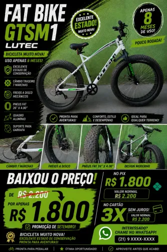 Bicicleta Fat Bike 26 Freio Hidráulico 7v 