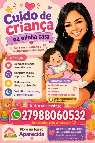 Cuido de crianças na minha residência. Tenho referências.