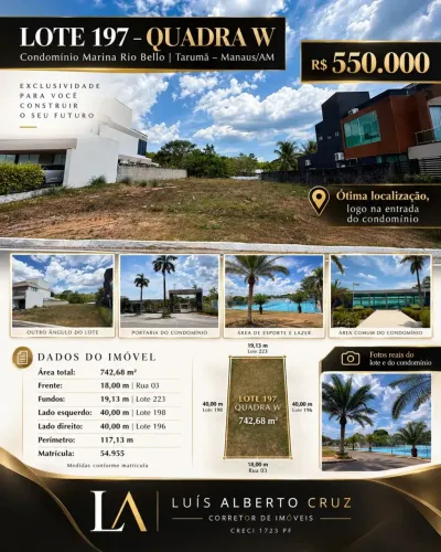 Vendo lote no Marina Rio Belo - Otima localização.