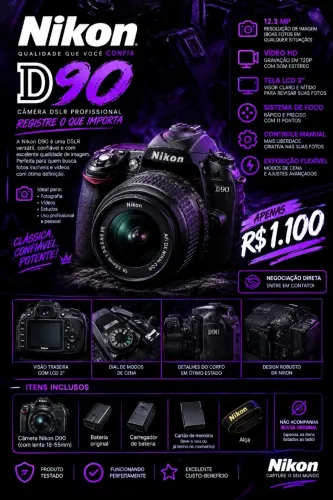Câmera Fotográfica (Nikon D90 Original)