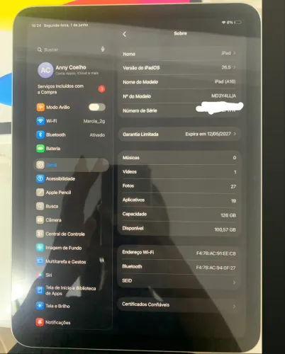 iPad 11 a16 (geração 2025) Americano