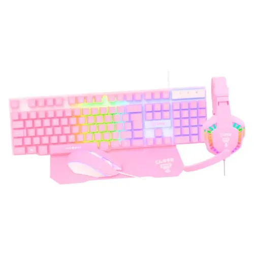 Combo Gamer Teclado Mouse Mousepad e Headset Rosa