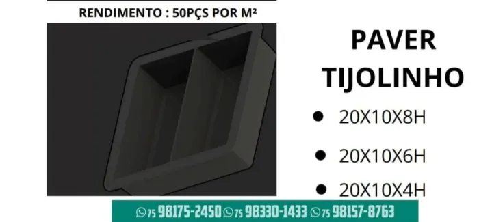 FORMA (MOLDE) PLÁSTICA DE PAVER TIJOLINHO 20X10X06CM 