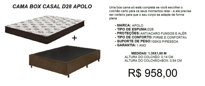 Cama box D28 casal para ate 100 kg por pessoa- Entrega GRATIS -10 x sem juros