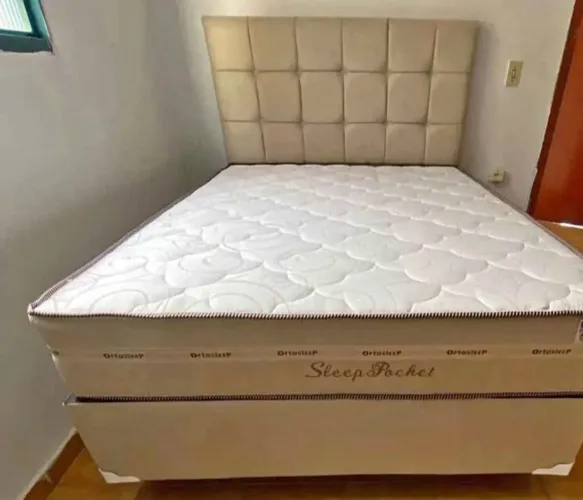 Cama Box Sleep Pocket com Cabeceira Estofada