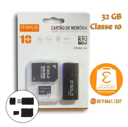 Cartao de Memoria Classe 10 32GB Com 2 Adaptadores Sd A'Gold PNM-04