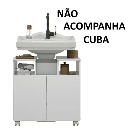 Armário de Banheiro para Pia de Coluna com Rodízios - Branco 66 cm