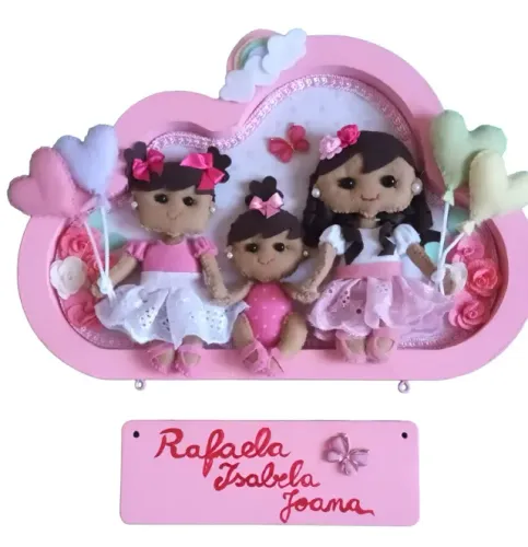 Porta Maternidade irmãzinhas feltro