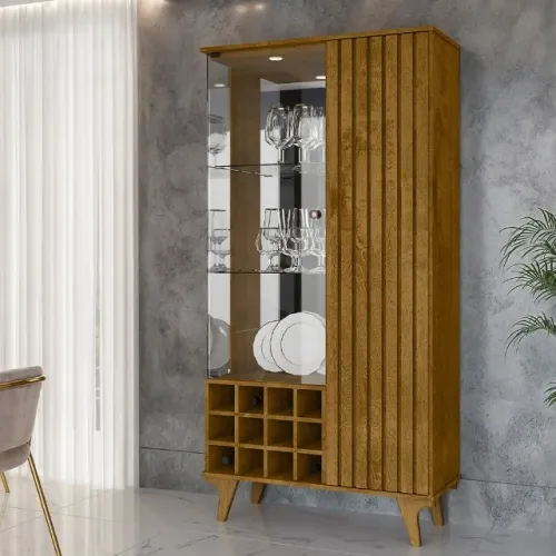 Cristaleira com Porta Ripada Adega Led Portas e Prateleiras em Vidro (PEGUE E LEVE)