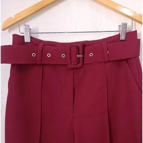 Calça Alfaitaria com Cinto V I N H O Feminino Usado Cherry Red Escritório Trabalho