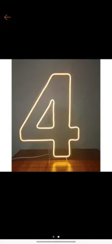Painel Número LED Neon 4 Quatro Acrílico 50 cm Decoração Festa Letra