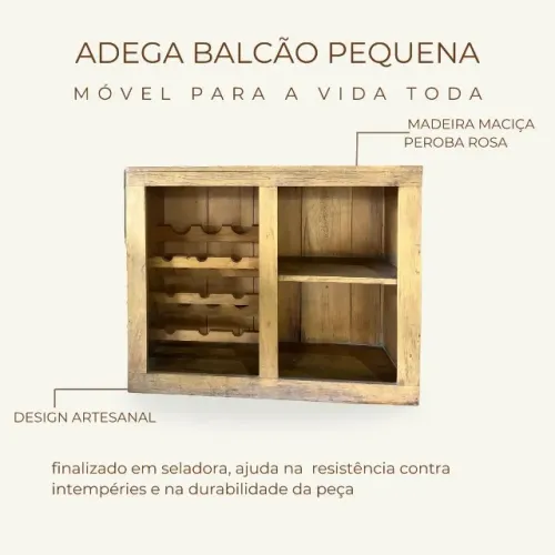 Adega balcão pequena madeira maciça peroba rosa