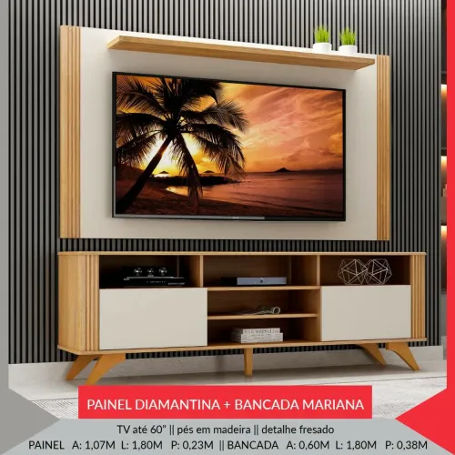 Painel Diamantina + Bancada Mariana para TV até 60"