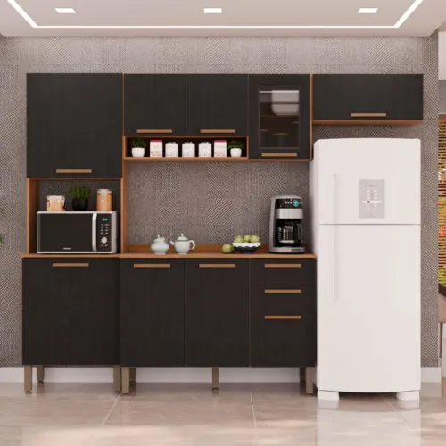 ARMÁRIO COZINHA SUPER FUNCIONAL ALTAMENTE PLANEJADO PUXADORES EM MADEIRA!! UEUTTY