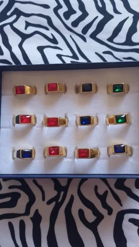 Anéis masculinos moeda antiga pedras coloridas