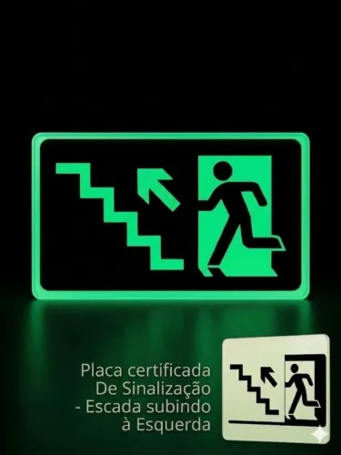 Placas de Sinalização Fotoluminescente saída à esquerda com escada