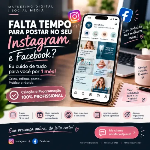 Gestão de Instagram e Facebook - Pacote Promocional 12 Posts