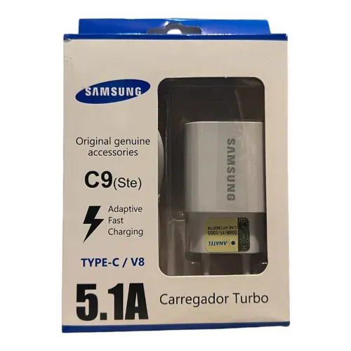 Carregador + Cabo V8 Para Samsung A1 A10 E7 J6 J7 J8 S6 S7 Branco